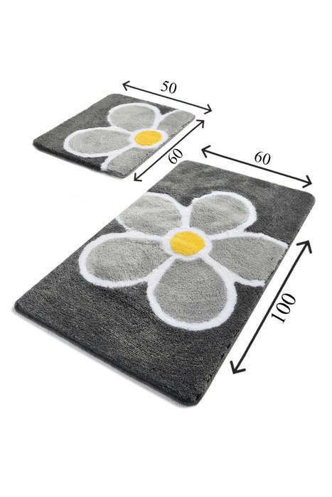 Mijölnir Juego de alfombrillas de baño Flower - Grey, 2 piezas Mijölnir Juego de alfombrillas de baño Flower - Grey, 2 piezas